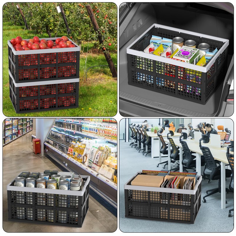 Xyskin 66 L Plastic Folding Storage Crate, Stacking Crate, Portable