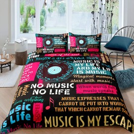 Erosebridal Rock Music Duvet Cover Queen Size Jazz Music Bedding Set for Kids Teens Boys Girls Man Hip hop Graffiti Comforter Cover Music Notes Quilt Cover Grunge Room Decor Trendy Duvet Cover, Black