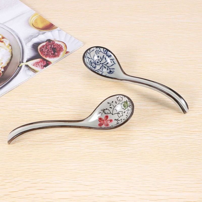 Oidnvay 4 Pieces Asian Retro Ceramic Rice Spoons Curved Handle