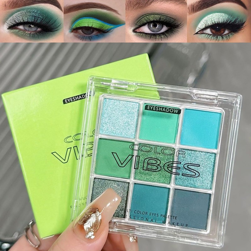Green Eyeshadow Palette, Glitter Eyeshadow Eye Make-Up, Bright Light Green