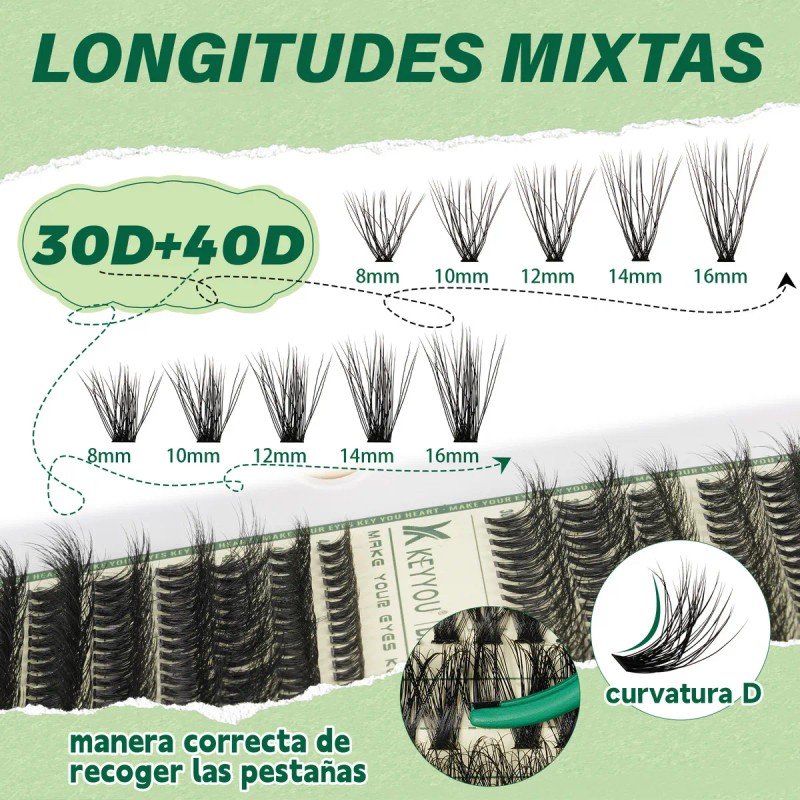 Extensiones de pestañas KEYYOU 30D+40D de 280 unidades