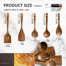 Hefild Wooden Spoons for Cooking, Nonstick Cooking Utensil Set with 5 Piece Acacia Wooden Spatulas and Spoons for Cooking, Terrific for Everyday Kitchen Tasks
