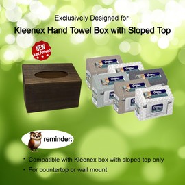 Kleenex Disposable Hand Towel Box Cover – Sleek Design for Countertop or Wall Mount - No Holes, Drilling, or Tools Required - Darkened Paulownia Wood