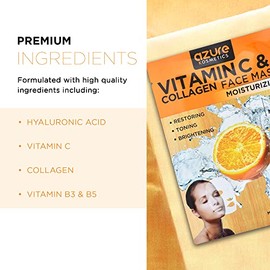 Collagen and Vitamin C Moisturizing Face Mask by Azure - Reduces Signs of Aging | Improve Skinâ€s Elasticity | Hydrates Your Skin| - 5 Pack