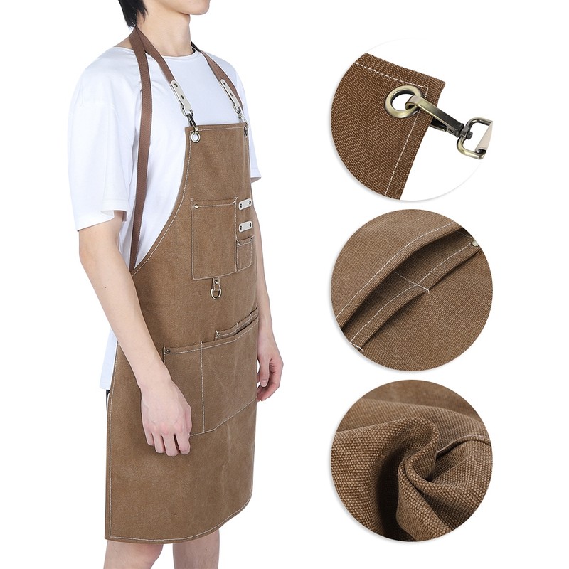 Adjustable Waterproof Apron with Pockets for Restaurant Kitchen Milk Tea