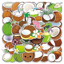 Coconut Stickers 50Pcs Water Bottles Stickers for Kids Teens Coconut Waterproof Stickers,Luggage Bike Bumper Skateboard Computer Scrapbook Car Cup Decals Pack,Laptop Stickers Aesthetic