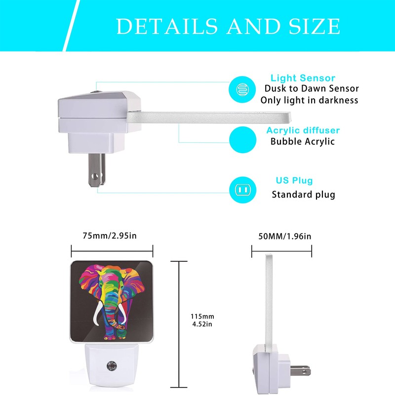 Oeaskly Elephant Night Light,Colorful Elephant Plug-in Night Lights with Dusk-to-Dawn