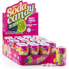 Soda Can Fizzy Candy Gluten Free Fruit Punch Flavor - Goody Bag Filler - Pinata Surprise Party Favor .42 Oz Each 24 Count