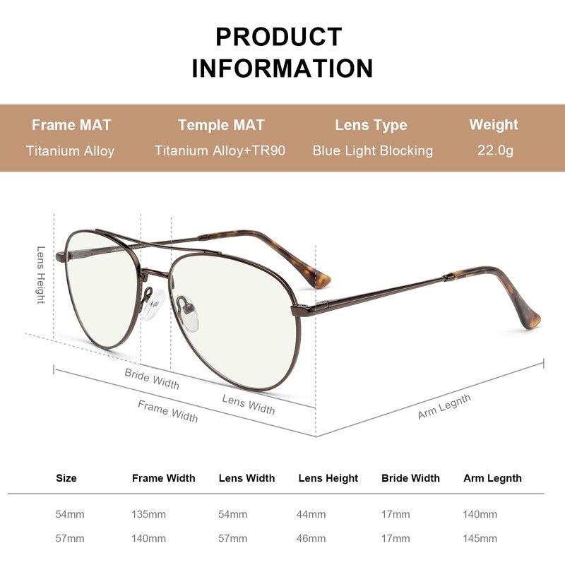 RB.Pilot Blue Light Aviator Reading Glasses for men Women Metal