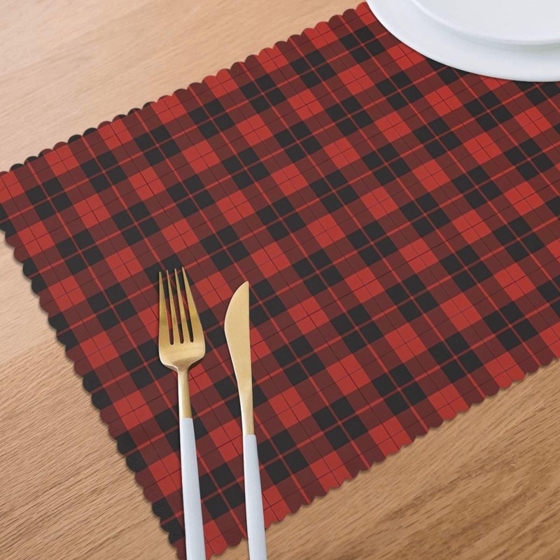 Christmas Plaid Red Black Buffalo Check Placemats for Dining Table