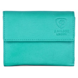 J. Wilson London Ladies RFID Safe Designer Leather Purse Card Women Wallet Zip Pocket Boxed (Turquoise)
