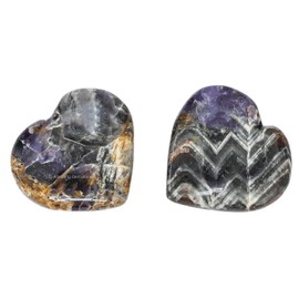 Amethyst Chevron Stone Heart - Pack of 2 Crystal Heart Stones Rocks - Corazones De Piedra Crystals and Healing Stones Heart Shaped Crystal - Stocking Stuffers Gifts