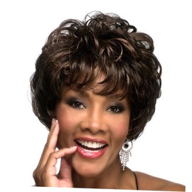 Ipetboom 1pc Stylish Short Curly Wig Blunt Bangs Comfortable Synthetic Hairpiece for Women for Parties and Daily Wear Black Brown