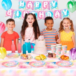 Batik Birthday Party Accessories, 78 Pieces Batik Party Decoration and Tableware Set, Batik Plates and Napkins, Cups, Tablecloth and Batik Balloons, Banner etc. Batik Birthday Decorations