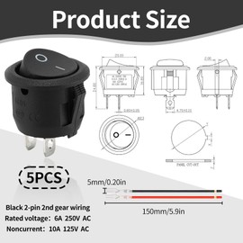 Pack of 5 Toggle Switch 12 V, Switch 12 V, Rocker Switch for Lamp Switch Switch, Mini Switch (2 Pin 2 Pin with Wire)