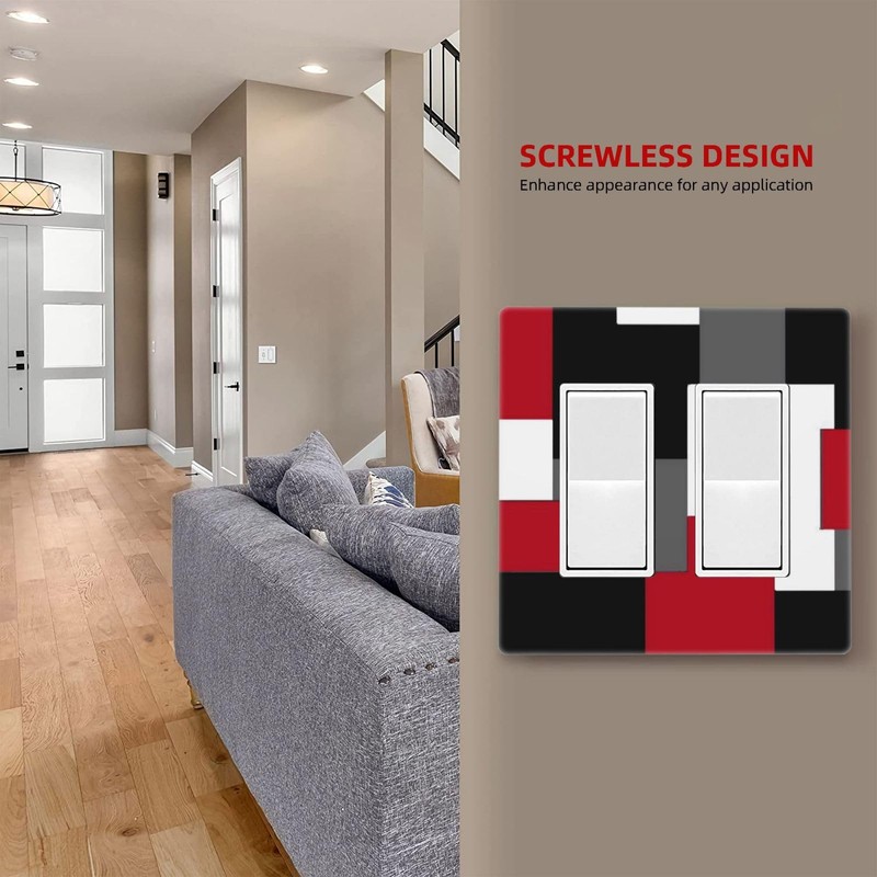 Red Black White Grey Geometric Abstract 2 Gang Double GFCI