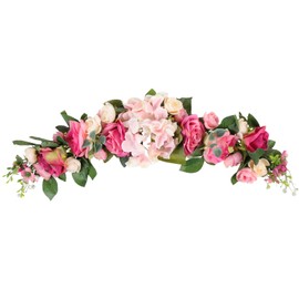 LIFKOME Artificial Rose Flower Swag Green Leaves Rose Flowers Door Wreath Decorative Swag for Wedding Arch Front Door Wall Decor Pink