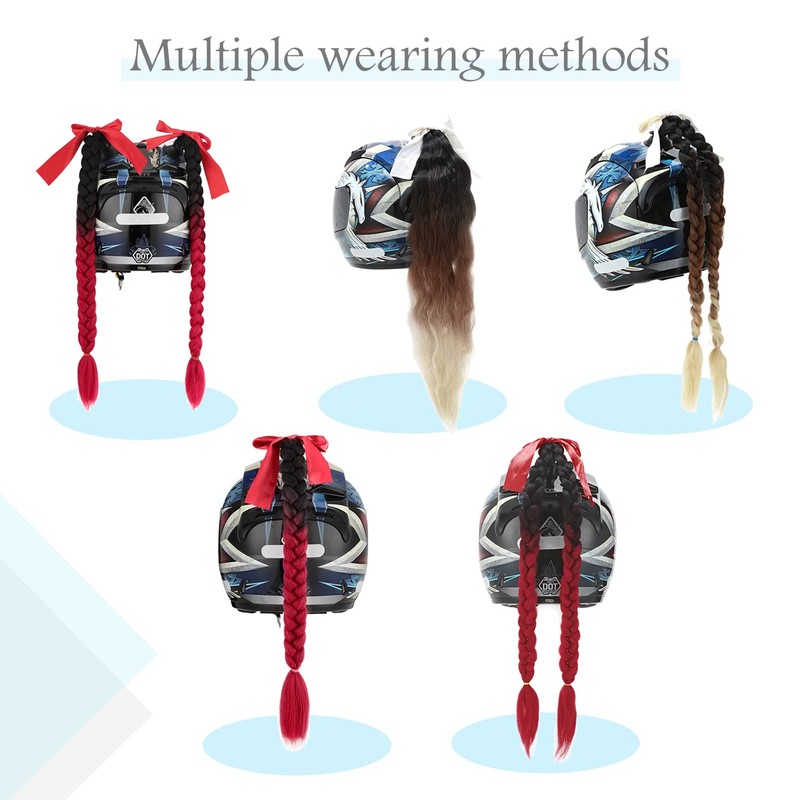 SEGO Helmet Pigtail Braids with Detachable Suction Cup with Bowknot