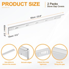uxcell 2 Packs Stove Gap Covers, Aluminum Stove Gap Filler Range Trim Kit, Heat Resistant and Easy to Clean Stove Guard 23.6Inch Length for Kitchen Countertop (0.6Inch, Silver)