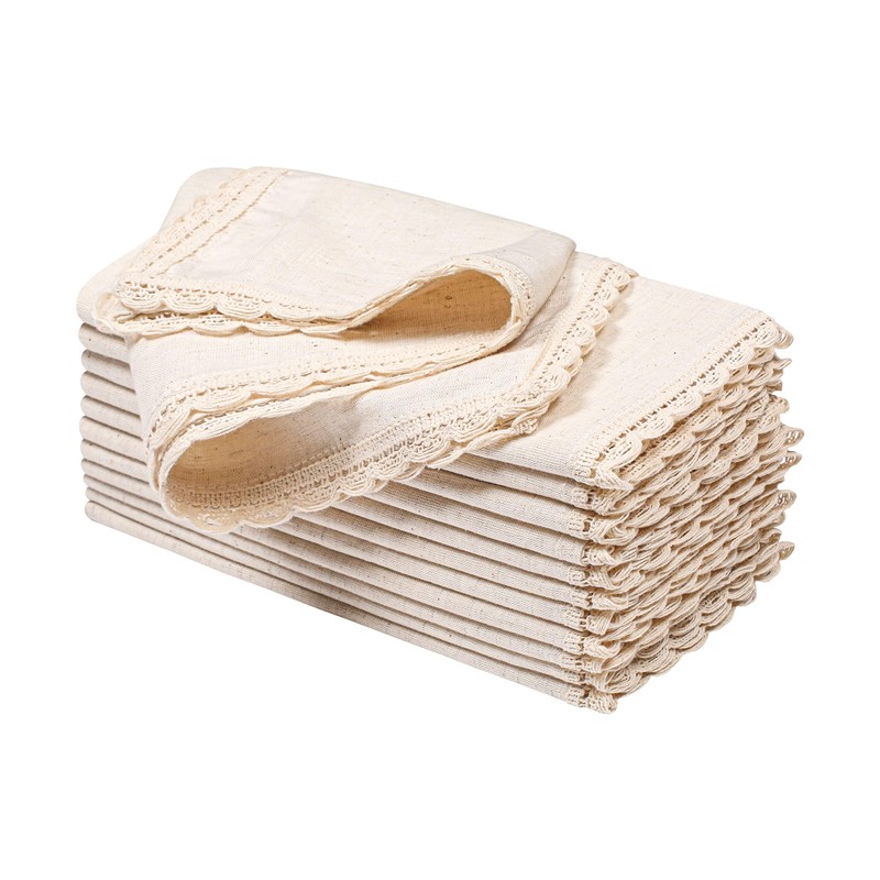 Servilletas de tela de lino de algodón con encaje y