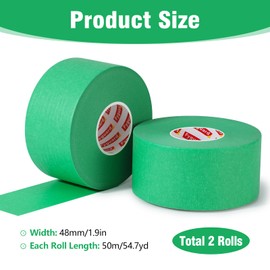 Fyguard 2 Rolls Painters Tape Green, 48mm x 50m Decorating Tape Wide Heat Resistant Easy Removal Masking Tape for Painting Work Protecting Surfaces DIY Crafts