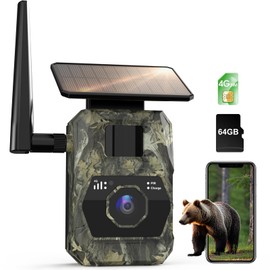 Cellular Trail Camera with Solar Panel, 2K Live Video, Colorful Night Vision, No WiFi Needed, 4G LTE SIM Card, 64G SD Card, 0.2S Trigger Motion Actived, Smart Alerts, GPS, IP66 Waterproof Game Camera