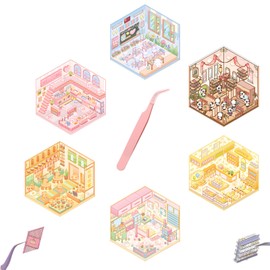 LHLZNB 3D House Stickers，3D House Sticker Set, 3D Sticker Scene, 3D Stickers, Coffee Shop/Restaurant/Bookstore, Cute Korean Cartoon Scene Stickers for Adult Kids Relief Stress Pass (6)