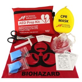 School Health - AED Prep Kit, Compact and Portable Prep Kit for Emergencies and Training, Gloves, Razor, Scissors, Gauze Pads, and Cleansing Wipes