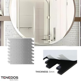 Tenedos TMSD-12x12-SSML Sky Silver Gray Metal Stainless Steel Peel and Stick Mosaic Wall DIY Tile Backsplash for Kitchen, Bathroom Shower, Accent Decor, Fireplace (1)