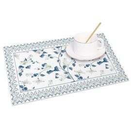 MIRRORANG Blue White Placemats 45 x 30 cm Elegant Floral Pattern Washable Placemats for Modern Kitchen Dining Decoration Set of 4