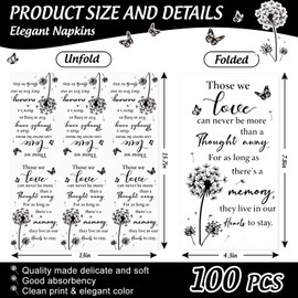 FYSUIMU 100 Pcs Funeral Guest Napkins Black White Dandelion Butterfly Paper Napkins Disposable Hand Towels for Bereavement Memorial Service Loved Ones Celebration of Life