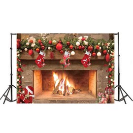 Haosphoto Christmas Backdrop for Photography 5X3FT Fireplace Backdrops Santa Claus Stocking Winter Wonderland Xmas Background for Merry Christmas and Happy New Year Photo Studio Props Vinyl HS915