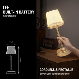 Lightania Cordless Table Lamp, Touch Bedside Table Lamp with 10 Colors & Cycle RGB Mode, Rechargeable 6000mAh Battery Operated Lamp, Small LED Desk Lamp for Living Room Bedroom Restaurant, Gold