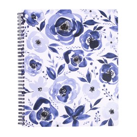 Steel Mill & Co Cute Floral Large Spiral Notebook College Ruled, 11" x 9.5" with Durable Hardcover and 160 Lined Pages, Watercolor Floral (White)