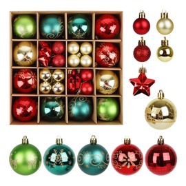 ZALAON 44 Pcs Christmas Ball Ornaments, 1.2/2.3 Inch Red Gold and Green Christmas Baubles Christmas Tree Hanging Ball Set for Xmas Party Indoor Outdoor Decorations