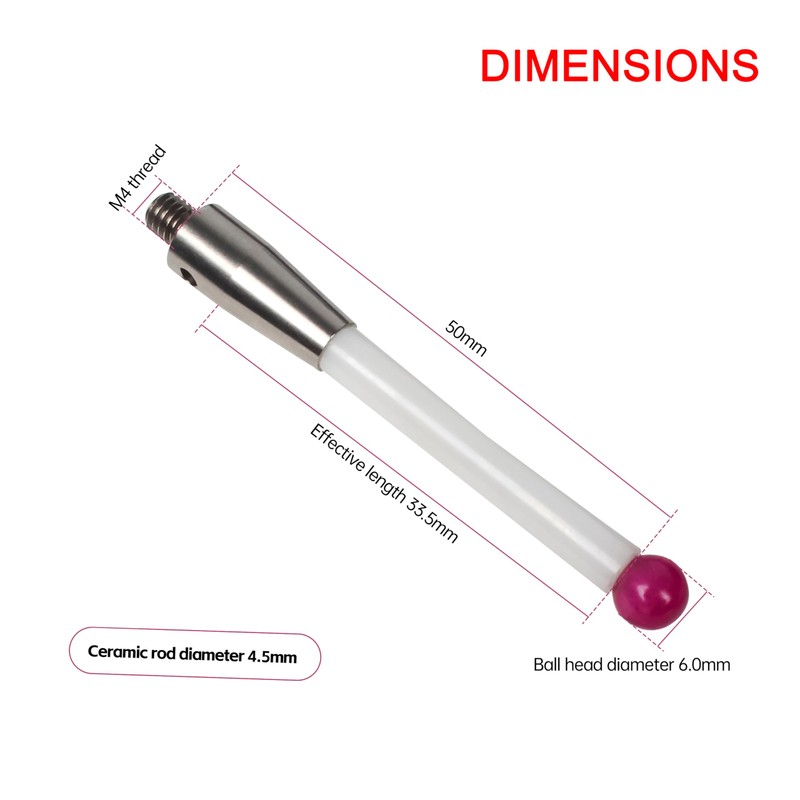 XUNKUANER CNC & CMM M4 Touch Probe Stylus，0.001mm Accuracy, Ceramic
