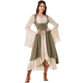 Scarlet Darkness Women Pirate Medieval Dress Renaissance Underbust Lace Up Overdress Khaki M