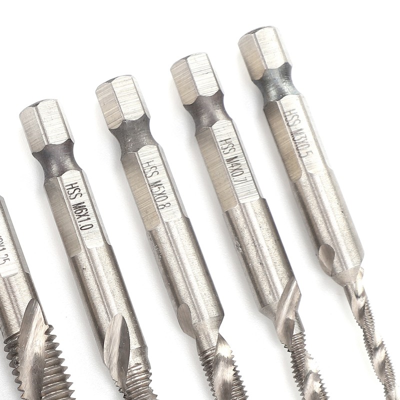 7Pcs Tap Set 1/4 Hex Shank Metric Drilling and Tapping