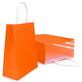 12 Pieces Kraft Paper Party Favor Gift Bags with Handle 8.6” x6.3”x3.15", Orange Gift Bags Small Size Bulk, Goodie Bags, Retail Bags, Candy Bags for Christmas, Birthday, Wedding, Shopping and Party