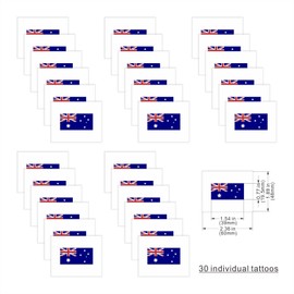 Womaha 30 Pcs Individual Temporary Australia Flag Tattoos Fans Face Tattoo Stickers for Adults Kids Group Activity Props