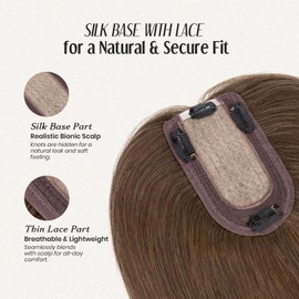 MY-LADY Hair Topper for Women Human Hair Loss Thin 7 * 13CM Silk Base with Lace Clip in Real Remy Hairpieces 150% Density 6 Inch Medium Brown