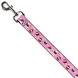 Buckle-Down Pet Leash - Cupcake Swirls Pink/Multi Color - 6 Feet Long - 1" Wide