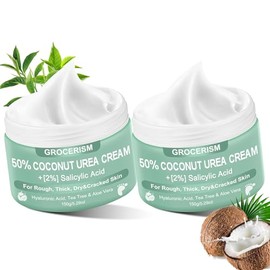 Crema de urea 50 por ciento para pies con coco 10.58 onzas || Crema para pies y manos de máxima resistencia con 2% de ácido salicílico, árbol de té y 