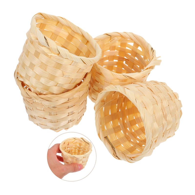 Mipcase 6pcs Handheld Bamboo Basket Miniature Woven Sundries Organizer for