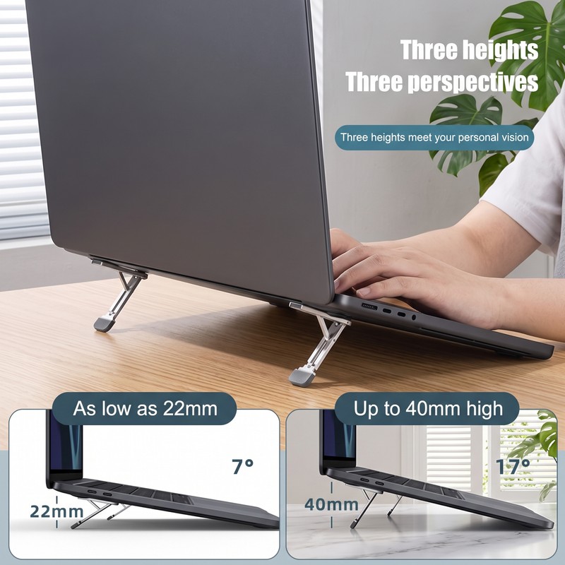 Foldable Aluminum Laptop Stand for Desk Use – 3-Height Adjustable