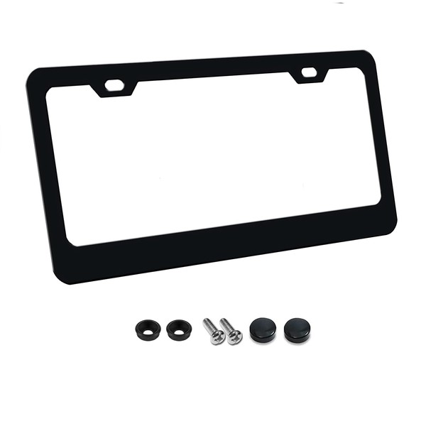 1 Pack Wide Rimmed License Plate Frame, Matte Black Aluminum,