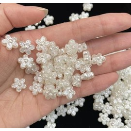 200Pcs Pearl Flower Beads for Bracelet,Cute Flatback Resin Charms for Jewelry Making Bulk Decorations,DIY Phone Charms Beads,White Unique Aesthetic Beads for Crafts