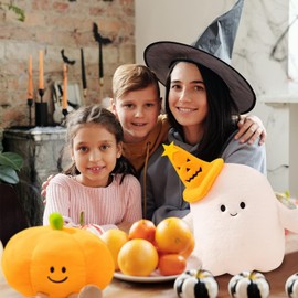 Cyditan Ghost Pillow with Pumpkin Hat Plush Decorative Ghost Pillows for Fall Sofa Couch Bedroom Home Decor White, 11.8 Inch