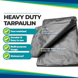 2m x 2m Grey Tarpaulin Cover - 200gsm Thick - Waterproof, Weatherproof, Frost-Resistant, UV Protection, Universal, Multipurpose, Groundsheet, Camping, Hiking, Heavy Duty Sheet