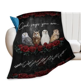 Funny Owl Blanket Owl and Rose Decor Throw Blanket God Says You Are Inspirational Blanket Gifts for Girls Boys Super Warm Soft Plush Fleece Flannel Blanket Bedding Blanket for Kids Adult Women 50"X40"